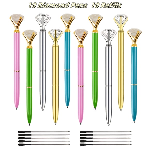 10 Set 10 Diamond Pens with 10 Replacement Refills of Cute Beautiful Ballpoint Pens Crystal Diamond Pen