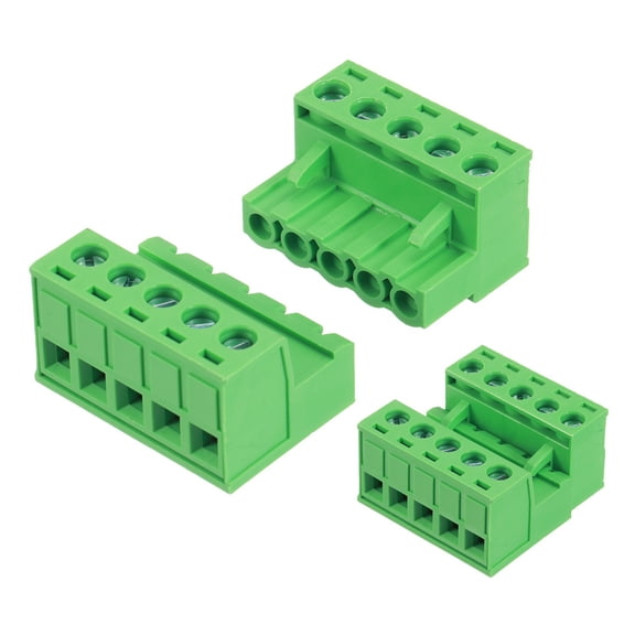 20 Set 5 Pin 5mm 0.2 Inch Pitch PCB Mount Screw Terminal Male Female, Green