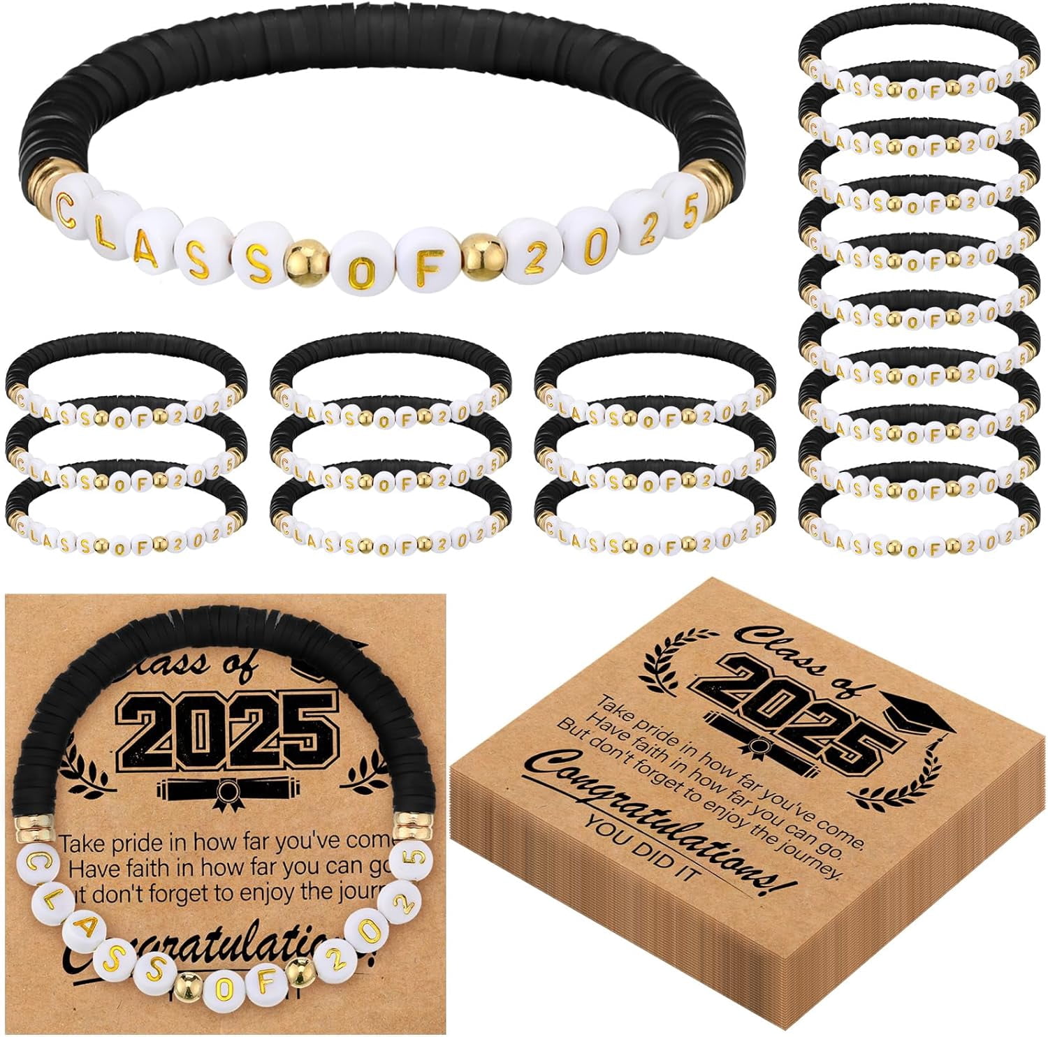 20 Set Black Class of 2025 Bracelets Bulk End of Year Graduation Gifts ...