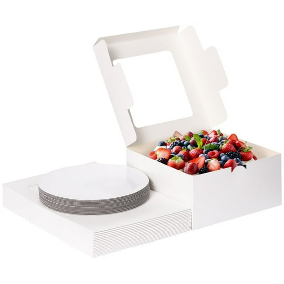 20 Set Cake Boxes,10x10x5 Inches Tall White Square Bakery Boxes with Cake Boards for Cakes,Valentine's Day,Mother's Day,Birthday,Wedding,Party
