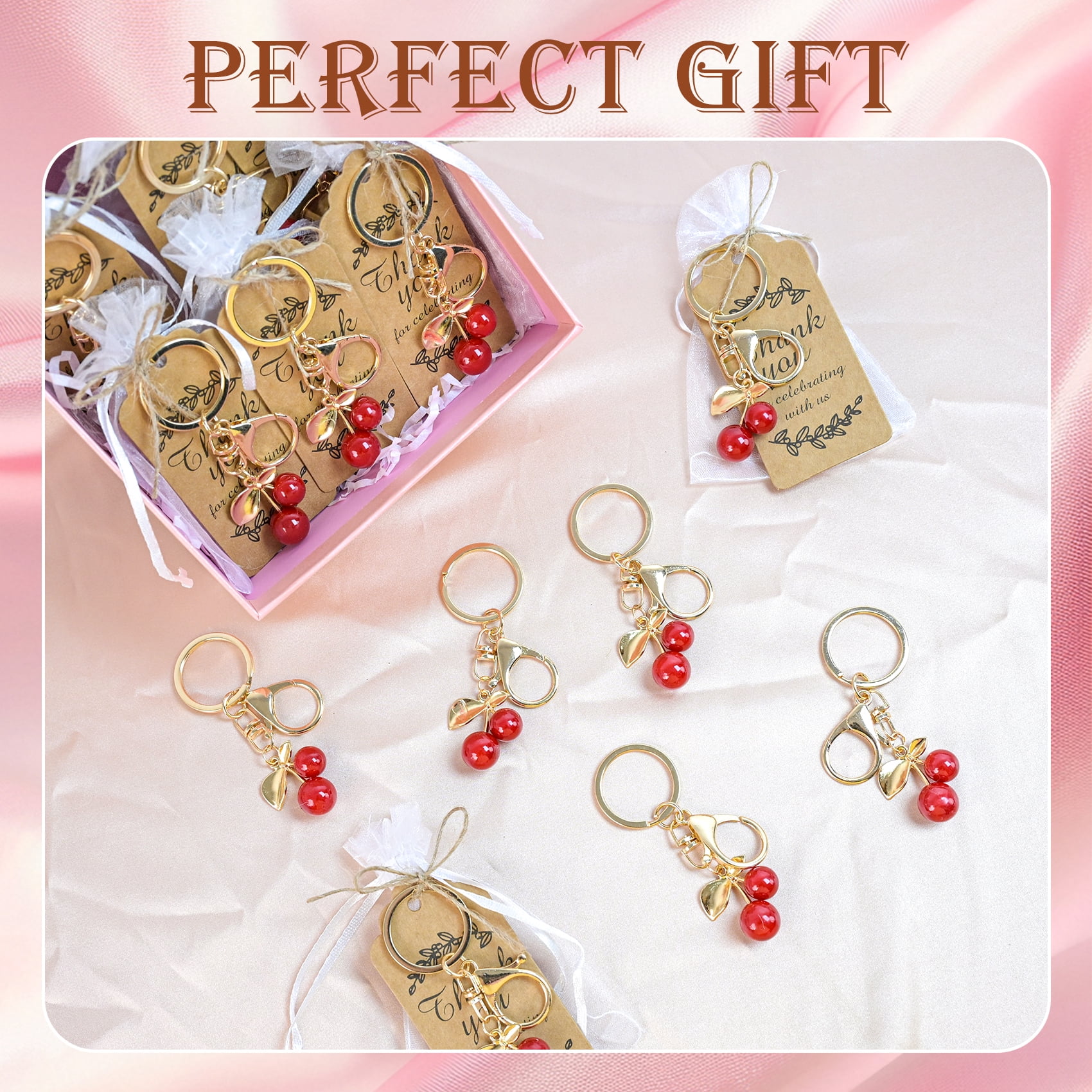 20 Set Cherry Keychain Party Favors Bulk Gift Set, Purse Charms Handbags Keyrings for Women Guests Baptism