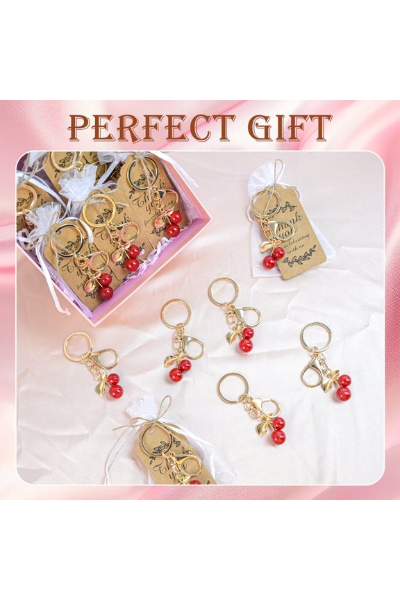 20 Set Cherry Keychain Party Favors Gift Set with Organza Bags, Thank You Cards, Jute String in Gift Box Packaging for Guests Women Baby Shower Wedding Baptism Accessories Souvenir