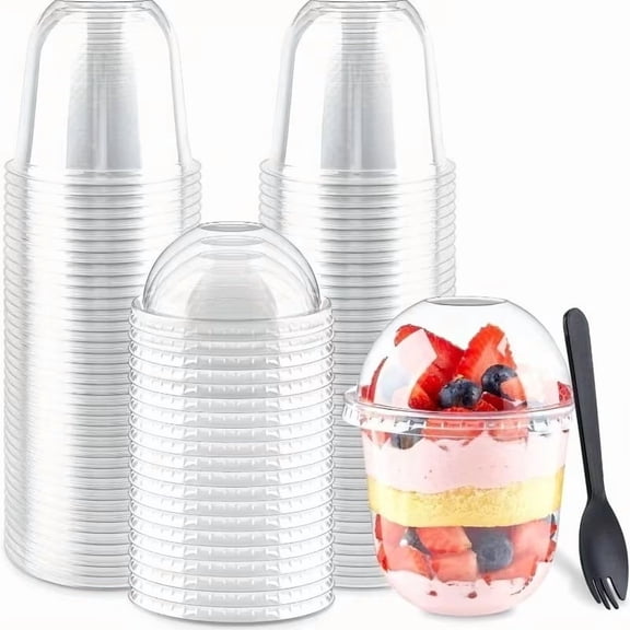 20 Set Clear Disposable Dessert Cups with Lids - Elegant Round Top Cake Cups for Ice Cream, Pudding, and Pie - Perfect for Parties and Catering