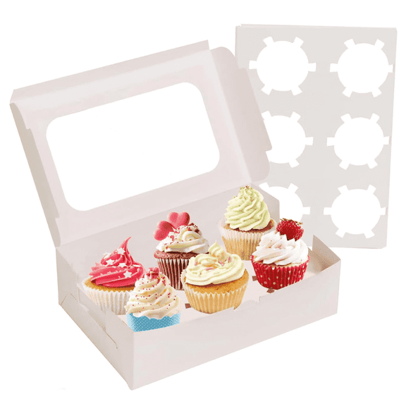 Livease 20Pcs Cupcake Boxes 6 Count, White Cupcake Containers with Window and Inserts