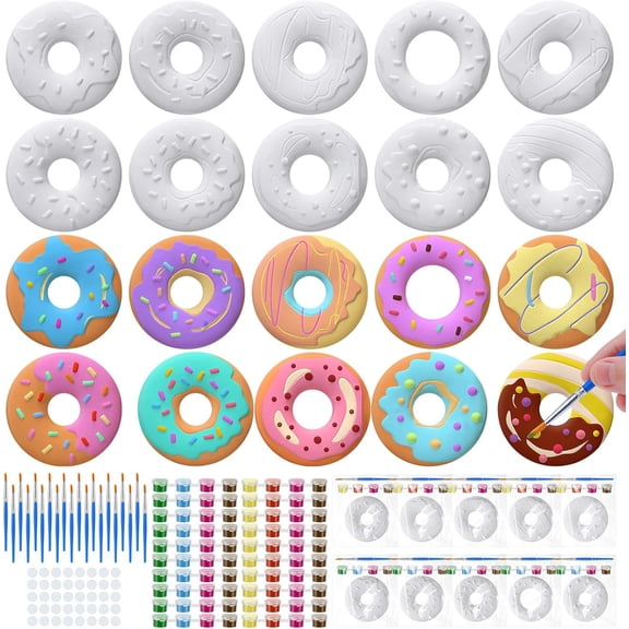 20 Set Donut Ceramic Painting Kit DIY Ceramic to Paint Your Own Donut Figurines Unpainted Plaster Arts and Craft for Adults Birthday Party Favors