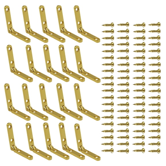 20 Set Gold Hinges 90 Degree Metal Hinges with Screws Corrosions Resistant Hinges Upgrades for Jewelry Boxes & Cabinets