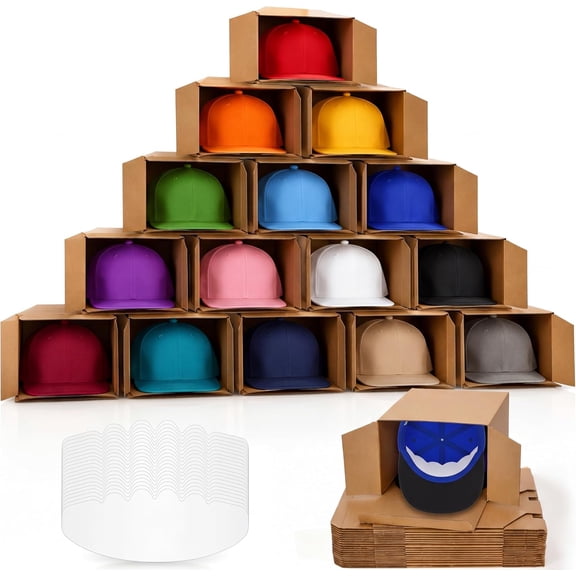 20 Set Hat Shipping Boxes with Baseball Caps Inserts Small Corrugated Hat Display Case Fold Storage Container Gift Box for Baseball Cap Trucker Cap Packaging Business, 7.8x7.8x4.8 Inch