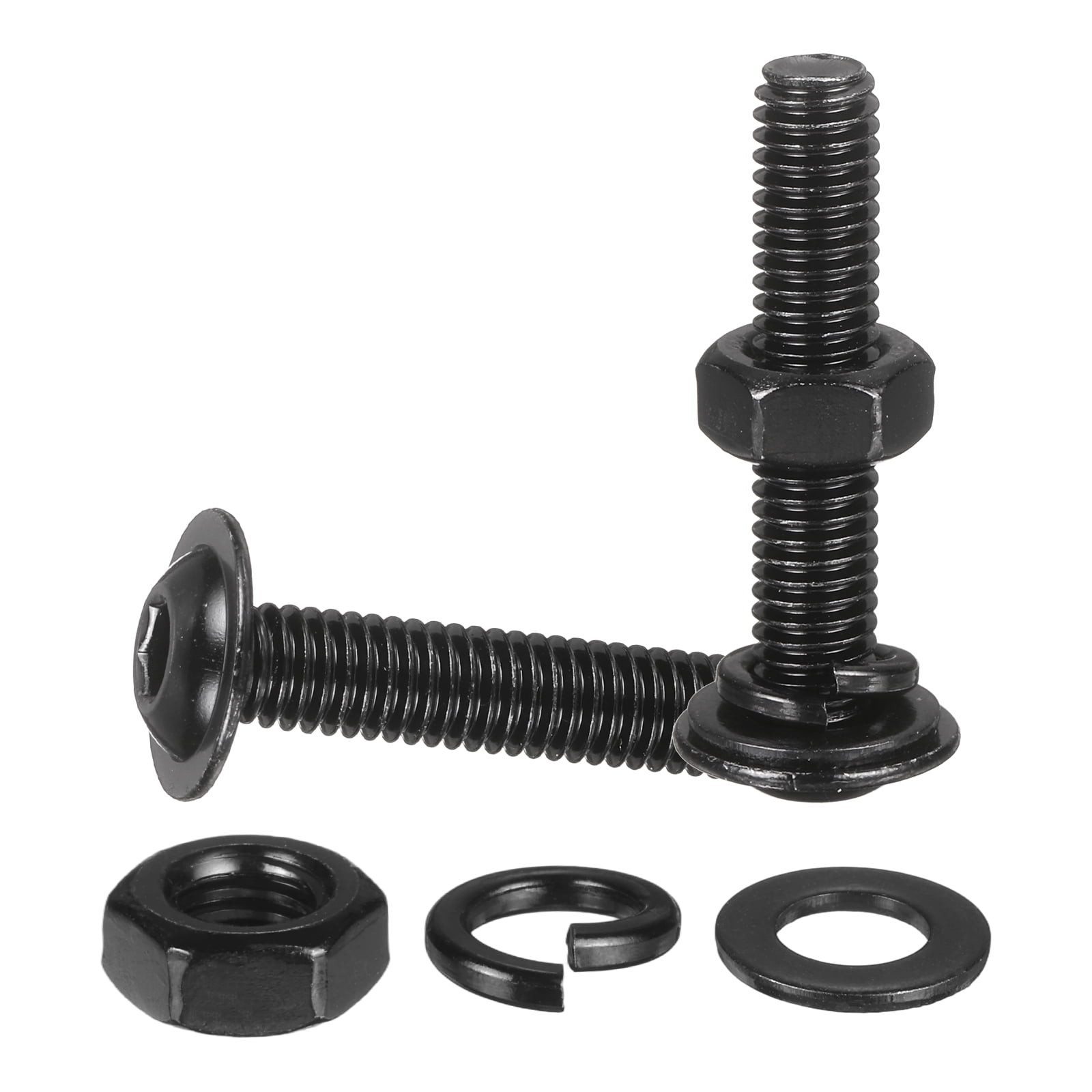 20 Set M6 x 35mm Flanged Button Head Socket Cap Screws, Black 304 Stainless Steel 18-8 Hex Socket Head Screws Bolts, Nuts, Flat & Lock Washers for DIY, Furniture, Automotive
