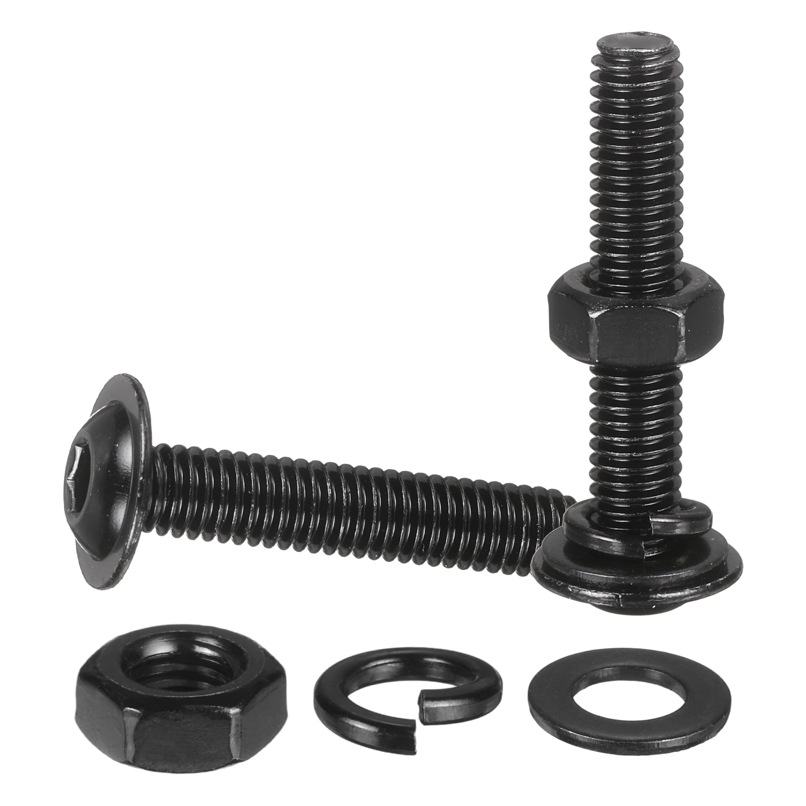 20 Set M6 x 40mm Flanged Button Head Socket Cap Screws, Black 304 Stainless Steel 18-8 Hex Socket Head Screws Bolts, Nuts, Flat & Lock Washers for DIY, Furniture, Automotive
