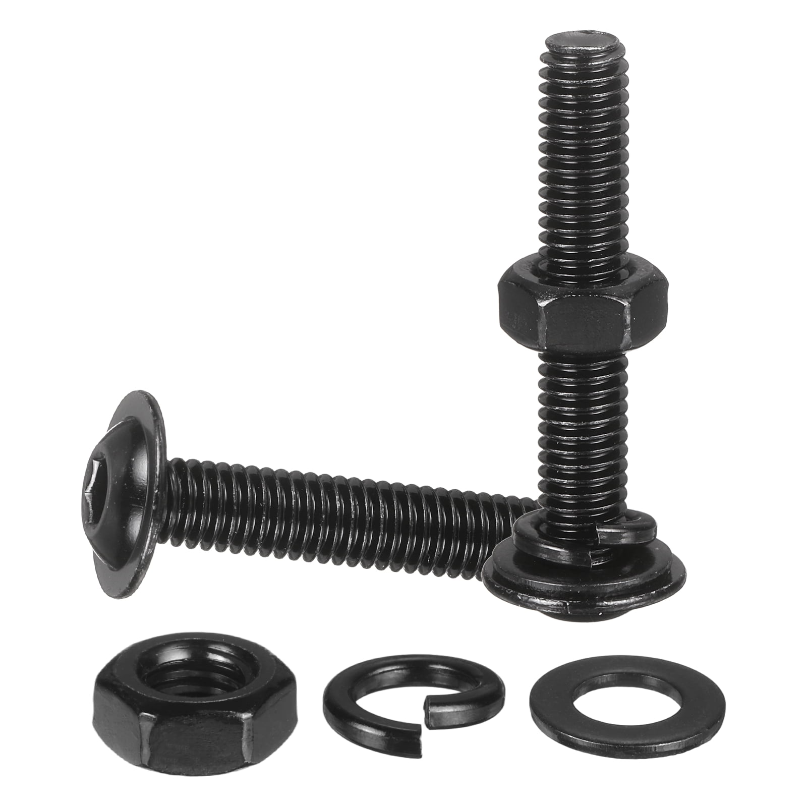 20 Set M6 x 45mm Flanged Button Head Socket Cap Screws, Black 304 Stainless Steel 18-8 Hex Socket Head Screws Bolts, Nuts, Flat & Lock Washers for DIY, Furniture, Automotive