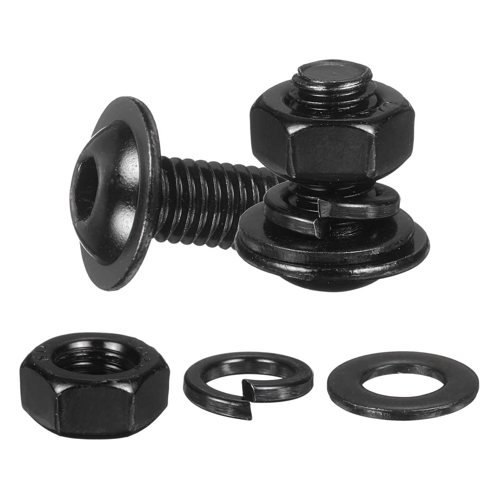 20 Set M8 x 16mm Flanged Button Head Socket Cap Screws, Black 304 Stainless Steel 18-8 Hex Socket Head Screws Bolts, Nuts, Flat & Lock Washers for DIY, Furniture, Automotive