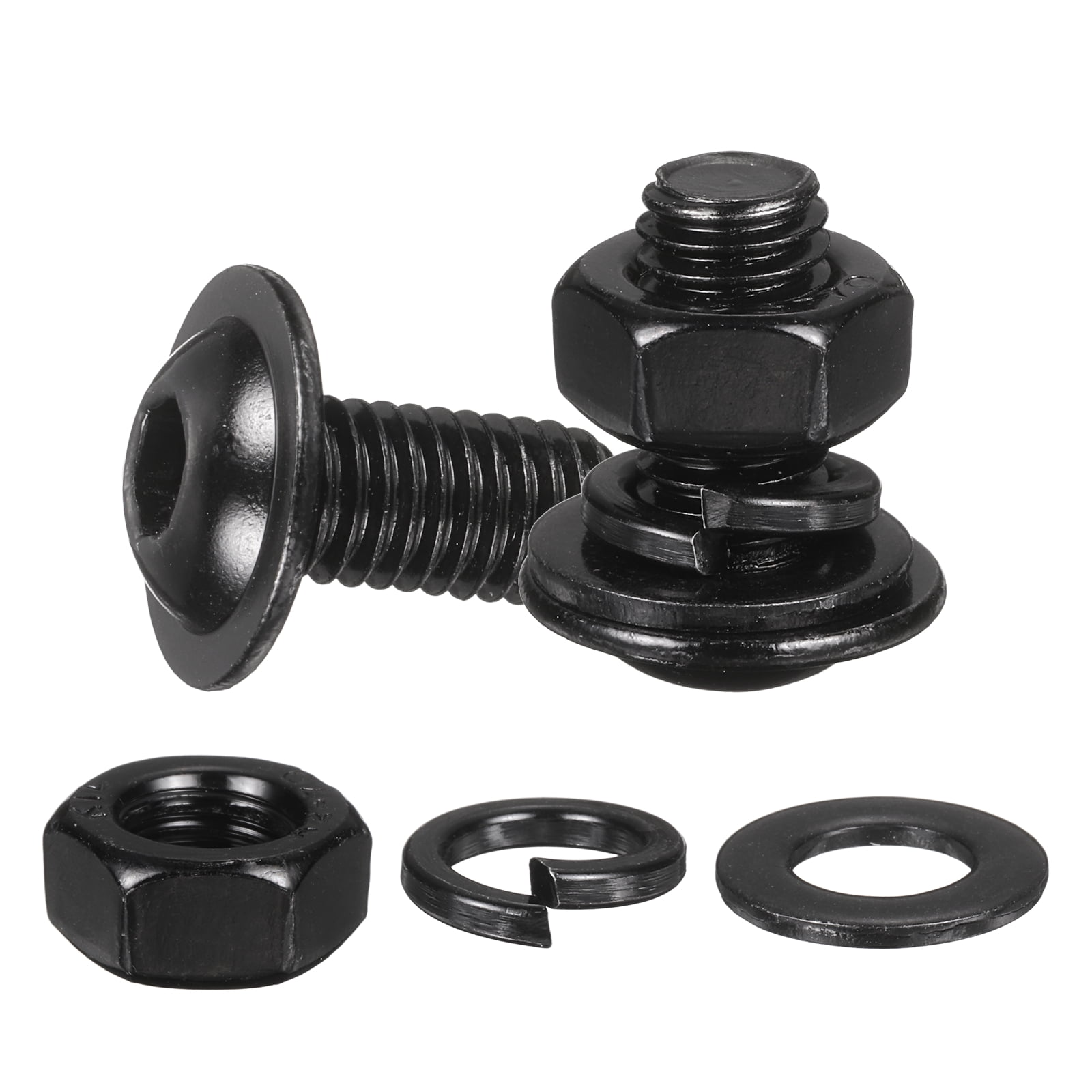 20 Set M8 x 18mm Flanged Button Head Socket Cap Screws, Black 304 Stainless Steel 18-8 Hex Socket Head Screws Bolts, Nuts, Flat & Lock Washers for DIY, Furniture, Automotive