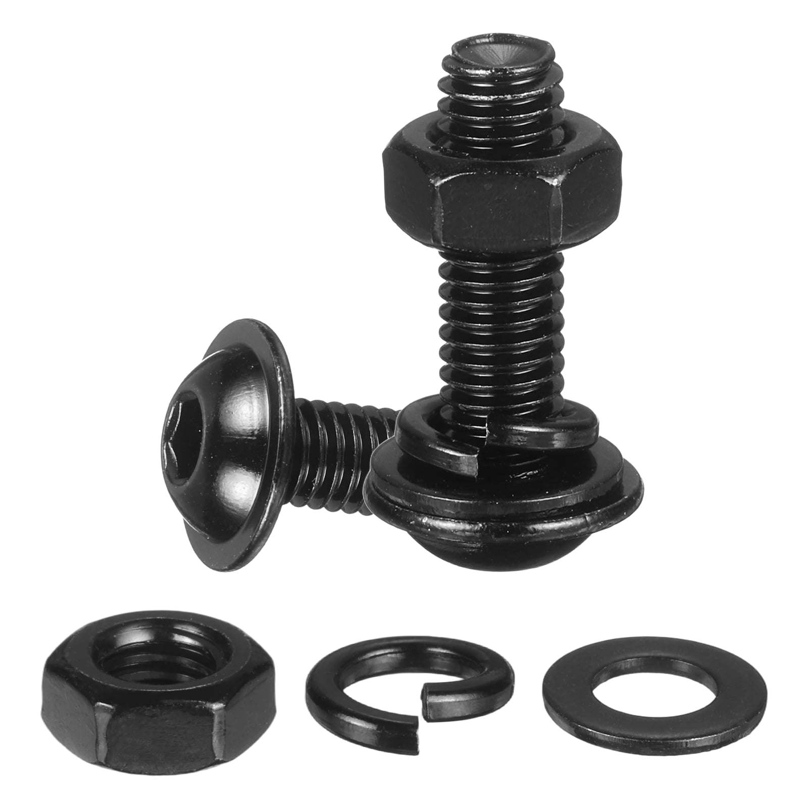20 Set M8 x 20mm Flanged Button Head Socket Cap Screws, Black 304 Stainless Steel 18-8 Hex Socket Head Screws Bolts, Nuts, Flat & Lock Washers for DIY, Furniture, Automotive
