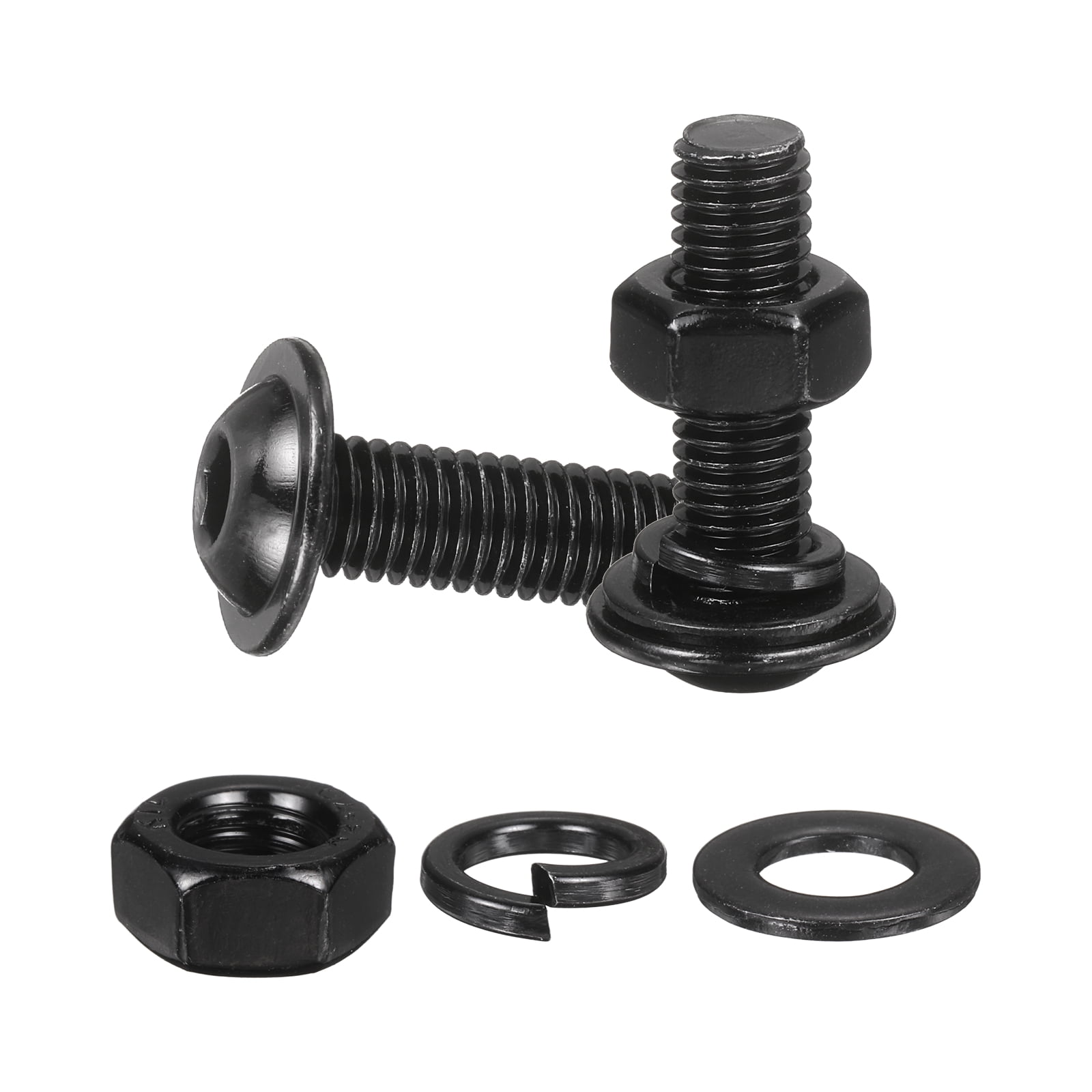 20 Set M8 x 25mm Flanged Button Head Socket Cap Screws, Black 304 Stainless Steel 18-8 Hex Socket Head Screws Bolts, Nuts, Flat & Lock Washers for DIY, Furniture, Automotive