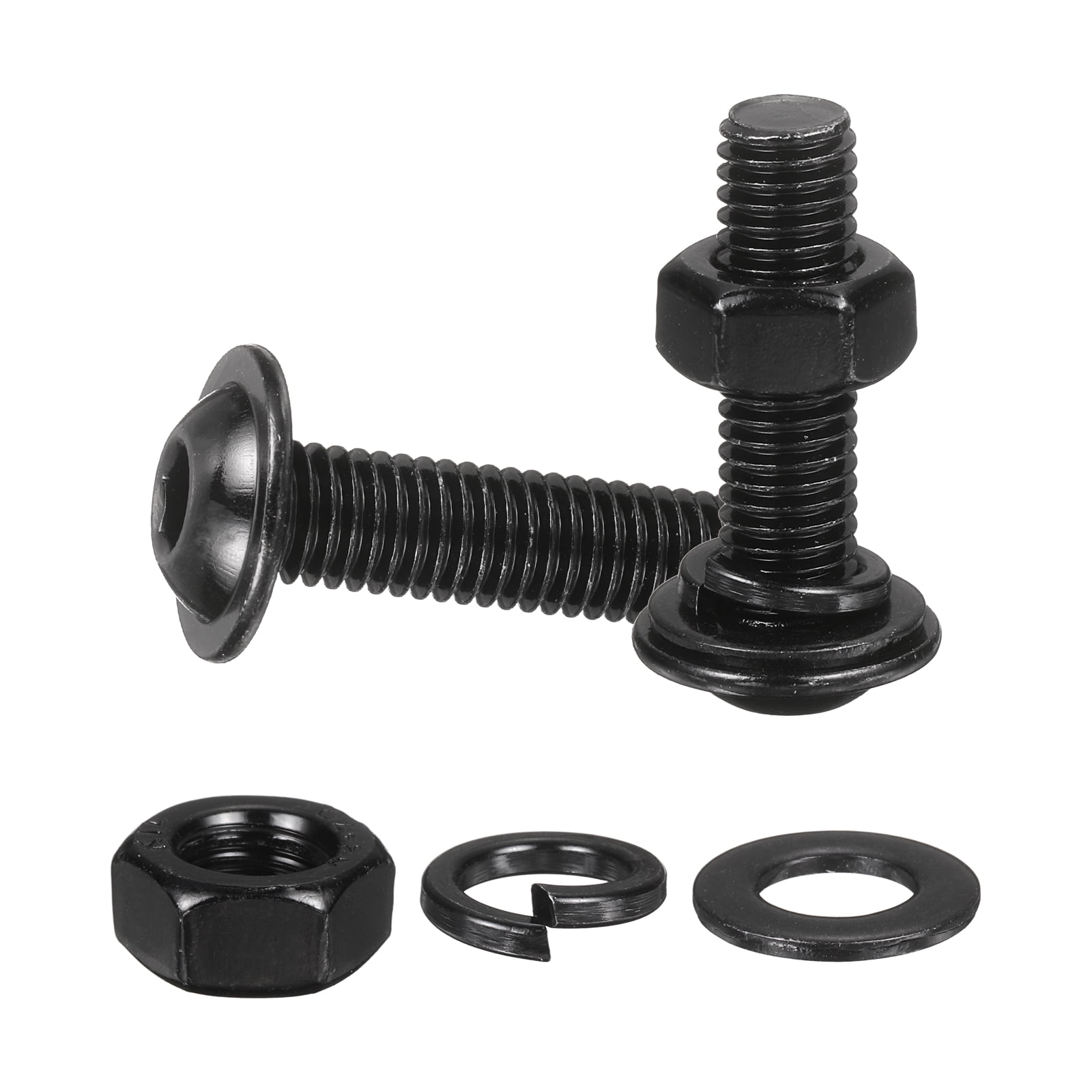 20 Set M8 x 30mm Flanged Button Head Socket Cap Screws, Black 304 Stainless Steel 18-8 Hex Socket Head Screws Bolts, Nuts, Flat & Lock Washers for DIY, Furniture, Automotive