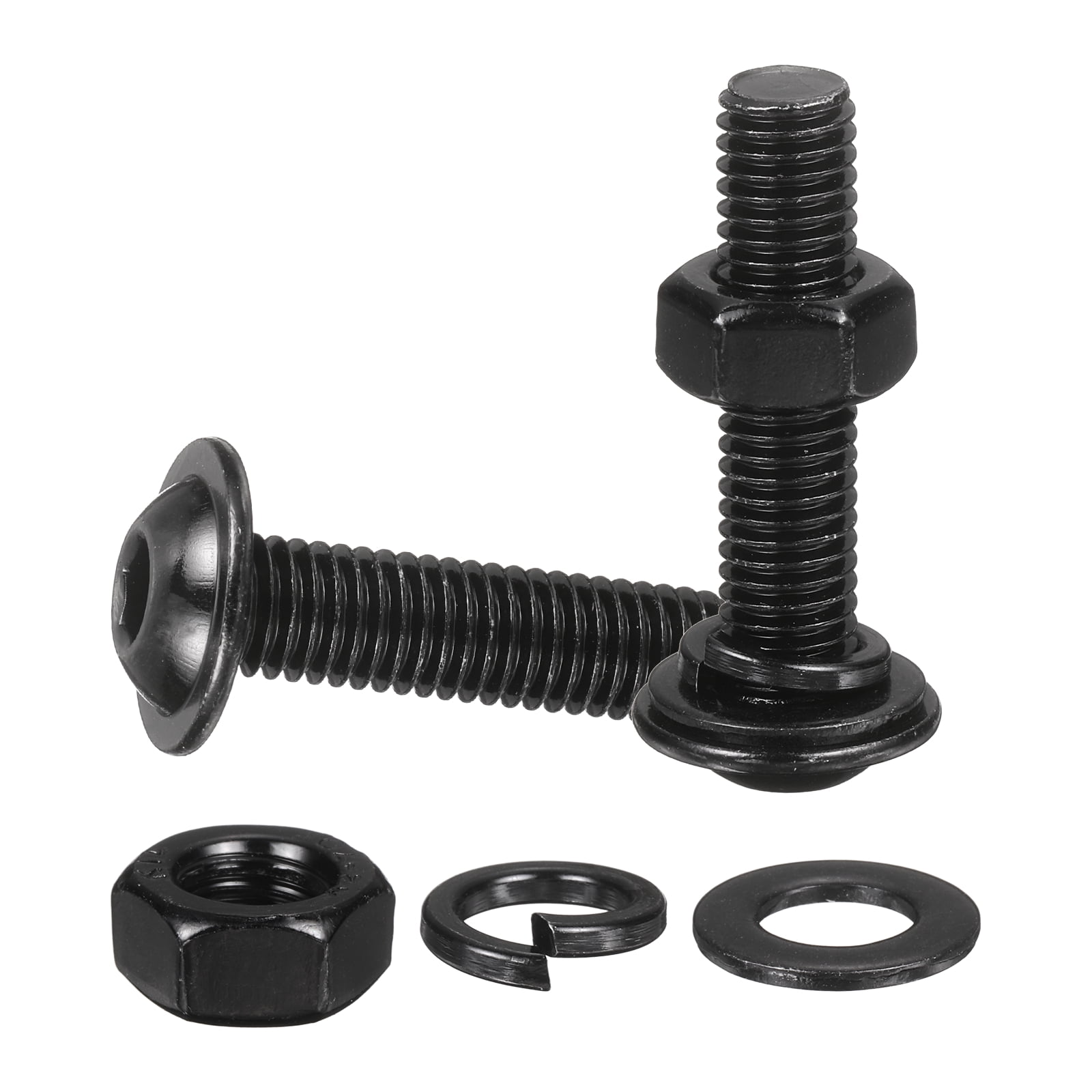 20 Set M8 x 40mm Flanged Button Head Socket Cap Screws, Black 304 Stainless Steel 18-8 Hex Socket Head Screws Bolts, Nuts, Flat & Lock Washers for DIY, Furniture, Automotive
