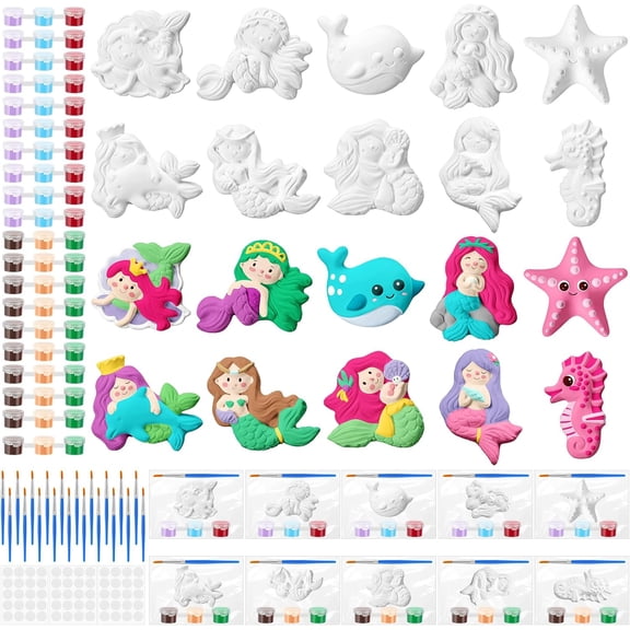 20 Set Mermaid Ceramic Painting Kit DIY Ceramic to Paint Your Own Mermaid Figurines Unpainted Plaster Arts and Craft for Adults Holiday Birthday Party Favors