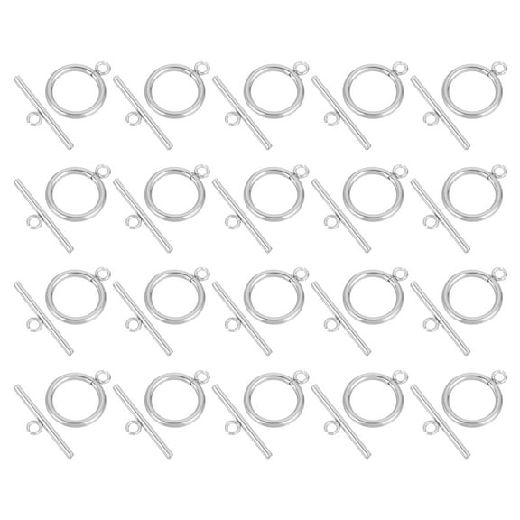 20 Set OT Toggle Clasps 23mm T-bar Clasp 15mm Ring Toggle Necklace Bracelet Closures, Silver