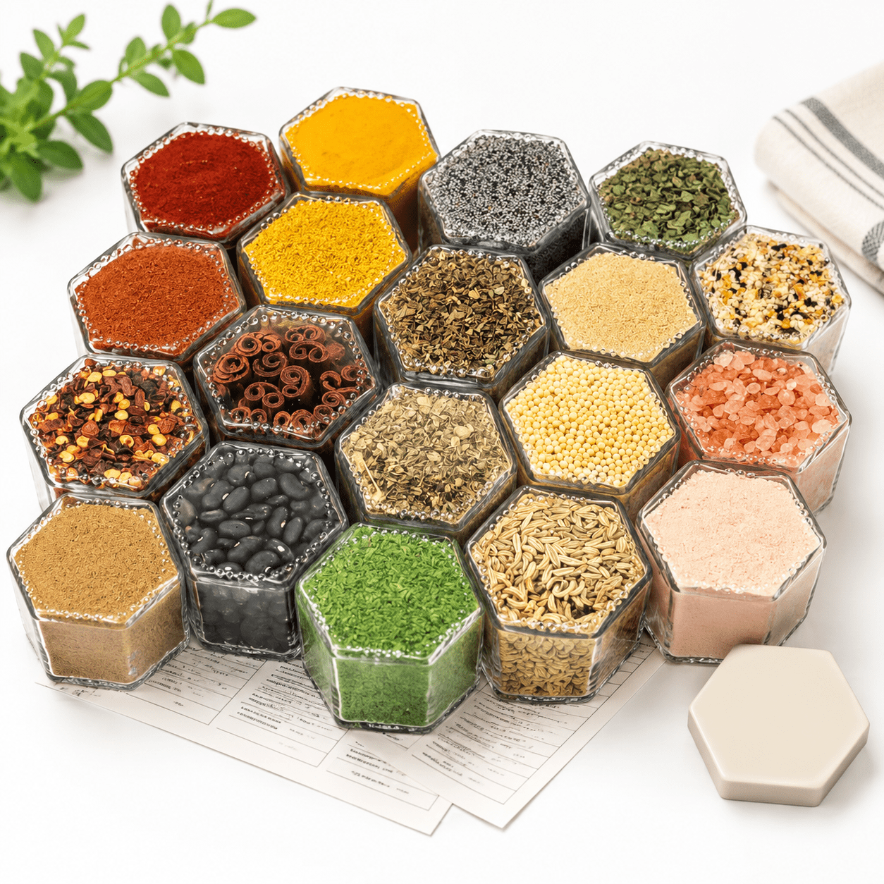 Hexagonal Magnet 20 Set Of Standard 2 Oz Jar Magnetic Hexagon Glass Spice Jars With Lids ...
