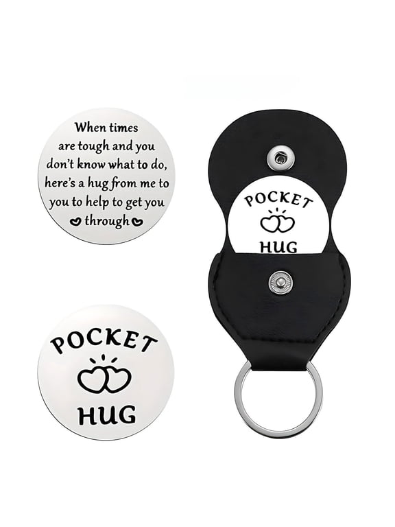 20 Set Pocket Hug Tokens with PU Leather Keychains, Stainless Steel Inspirational Tokens with Positive Messages, Encouragement Gifts for Friends, Kids, Family, Long Distance Support Gifts