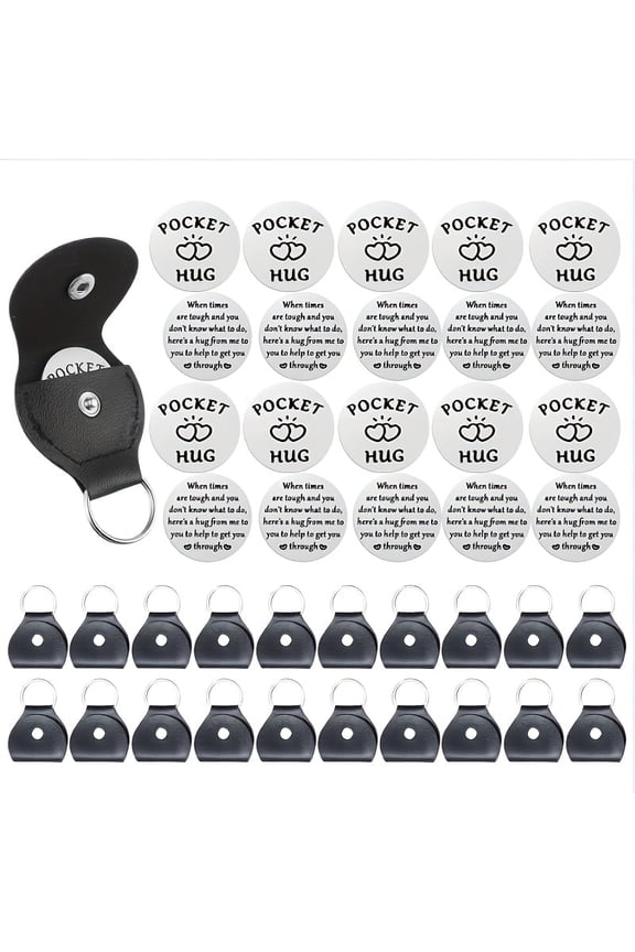 20 Set Pocket Hug Tokens with PU Leather Keychains, Stainless Steel Inspirational Tokens with Positive Messages, Encouragement Gifts for Friends, Kids, Family, Long Distance Support Gifts