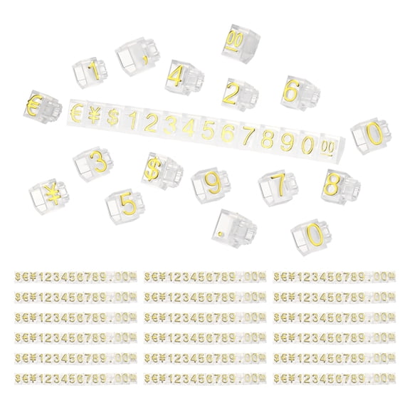 20 Set Price Tag Cube 4" x 0.35" Adjustable Counter Stand Label, Clear Gold