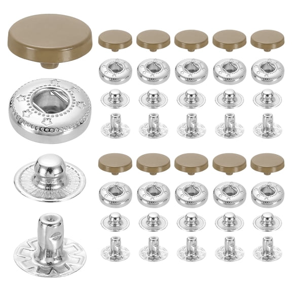 20 Set Snap Fasteners, 12mm #633 Zinc Alloy Press Studs Buttons, Camel