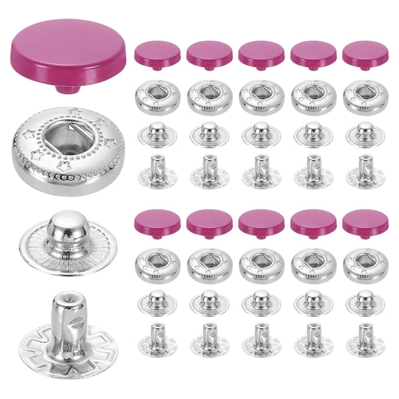 20 Set Snap Fasteners, 12mm #633 Zinc Alloy Press Studs Buttons, Rose Red
