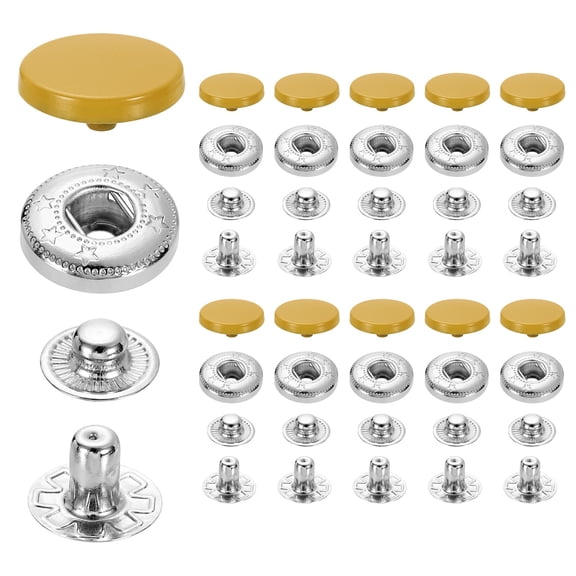 20 Set Snap Fasteners, 15mm #831 Zinc Alloy Press Studs Buttons, Dark Khaki