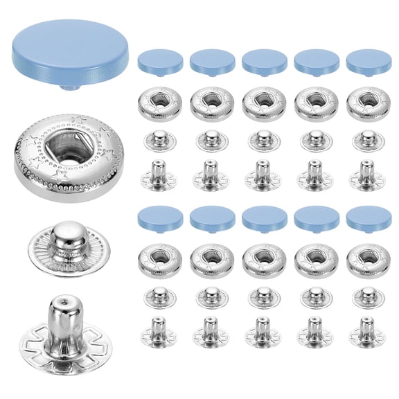 20 Set Snap Fasteners, 15mm #831 Zinc Alloy Press Studs Buttons, Light Blue