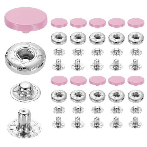 20 Set Snap Fasteners, 15mm #831 Zinc Alloy Press Studs Buttons, Pink