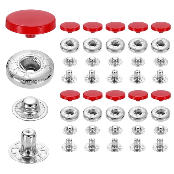 20 Set Snap Fasteners, 15mm #831 Zinc Alloy Press Studs Buttons, Red