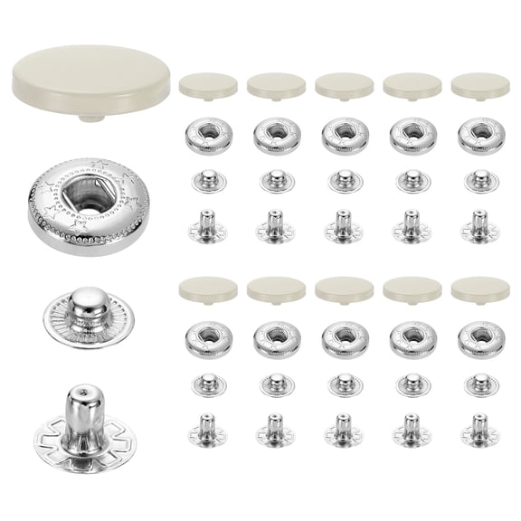 20 Set Snap Fasteners, 17mm #831 Zinc Alloy Press Studs Buttons, Beige