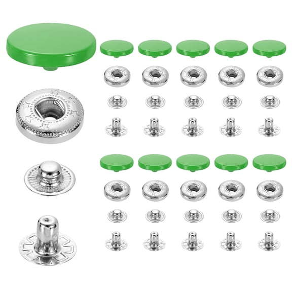 20 Set Snap Fasteners, 17mm #831 Zinc Alloy Press Studs Buttons, Grass Green
