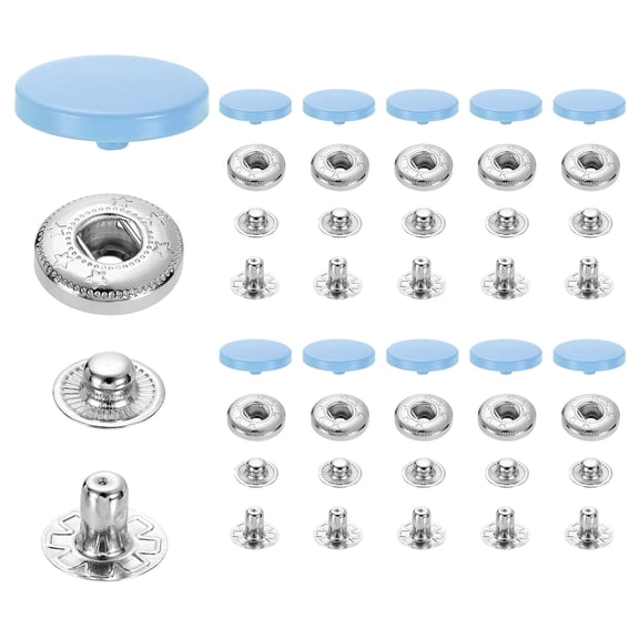 20 Set Snap Fasteners, 17mm #831 Zinc Alloy Press Studs Buttons, Light Blue