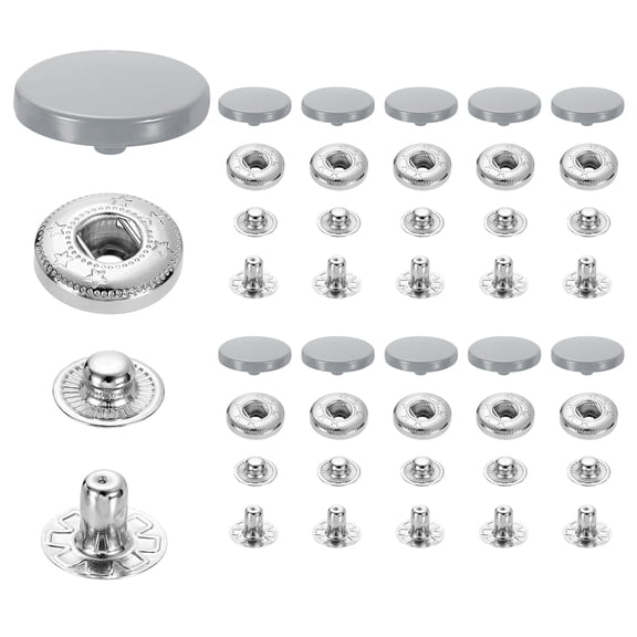 20 Set Snap Fasteners, 17mm #831 Zinc Alloy Press Studs Buttons, Light Gray