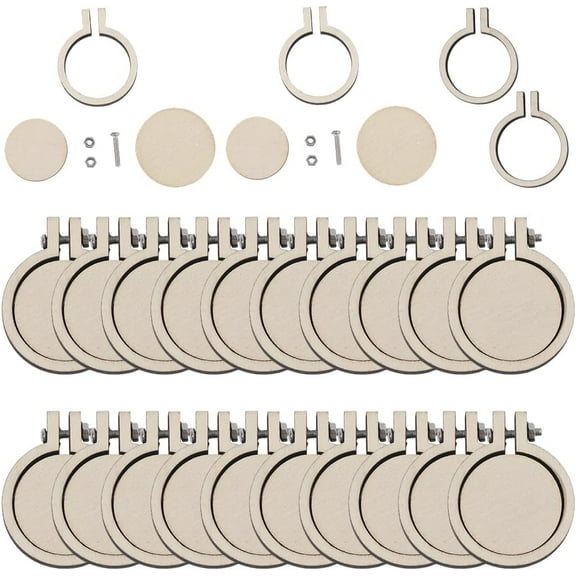 20 Sets 1.4 Inch Mini Embroidery Hoops Stitch Hoop Ring Bulk Adjustable Circle Small Tiny Round Wooden Embroidery Rings for Art Crafts Handy Sewing Chritsmas Ornaments Home Decor