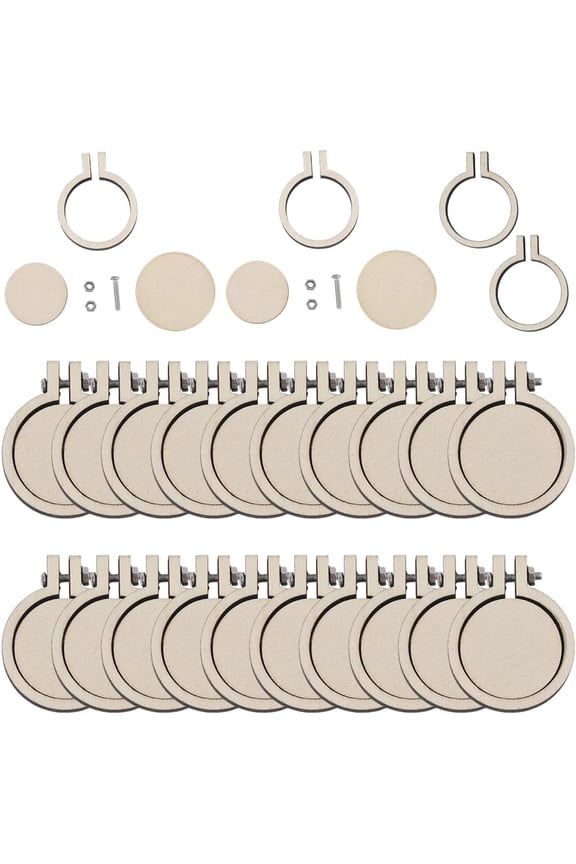 20 Sets 1.4 Inch Mini Embroidery Hoops Stitch Hoop Ring Bulk Adjustable Circle Small Tiny Round Wooden Embroidery Rings for Art Crafts Handy Sewing Chritsmas Ornaments Home Decor