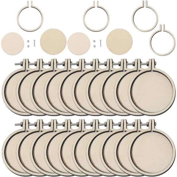 20 Sets 1.8 Inch Mini Embroidery Hoop Stitch Hoops Adjustable Circle Stitch Hoop Ring Bulk Small Wood Embroidery Rings for DIY Art Crafts Handy Sewing Chritsmas Ornaments Home Decor