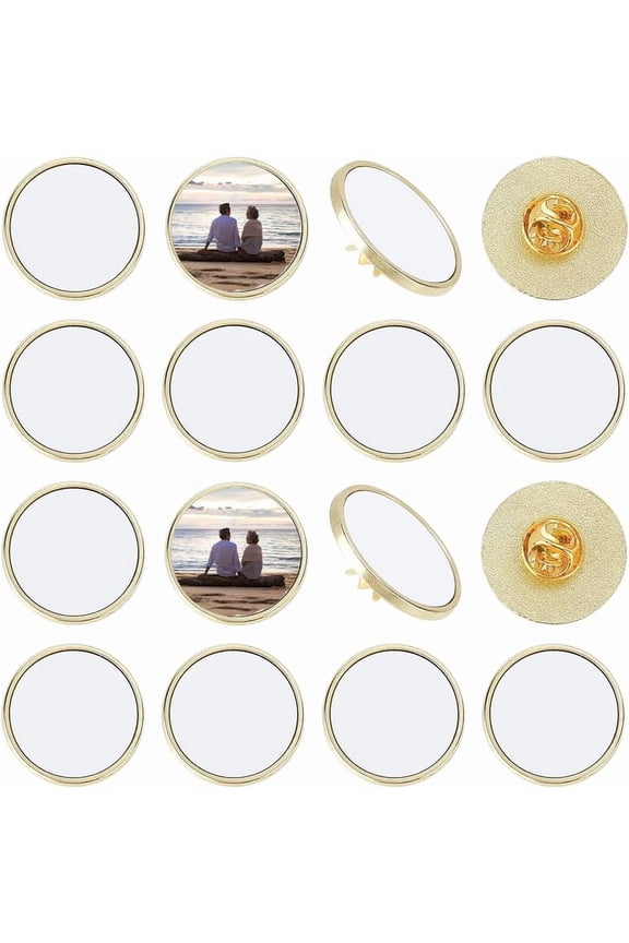 20 Sets 1 Inch Round Blank Pins Sublimation Blank Buttons Small Gold Alloy Disk Base Transfer Design Making Kits Team Party Decor Brooch Pin Bulk for Jewelry Making Lapel Supplies DIY Crafts for DIY