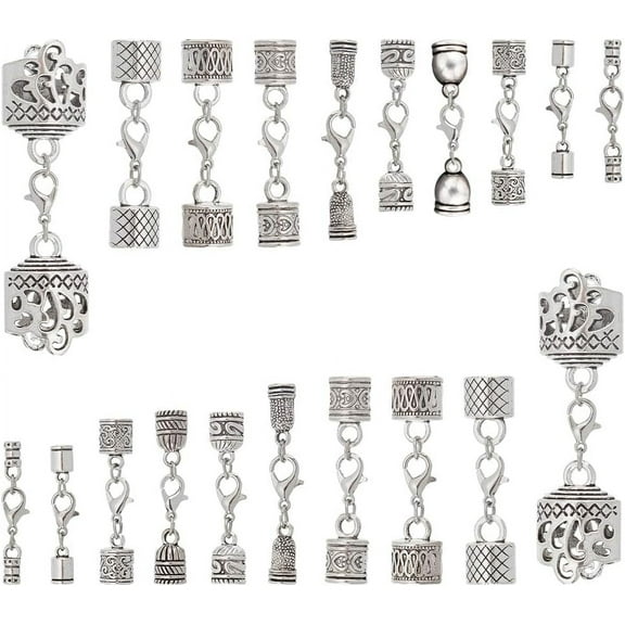 20 Sets 10 Styles Leather Cord End Caps Alloy Cord End Caps with Lobster Clasp End Tip with Loop Ring Connector for DIY Crafts Jewelry Making Findings Necklace Bracelet Anklet Silver