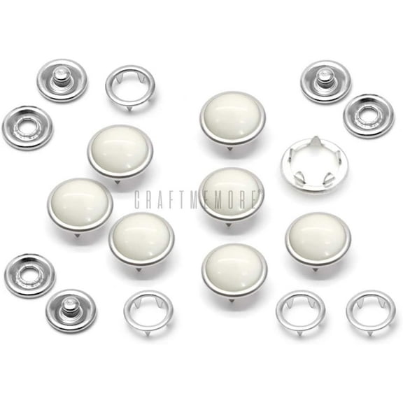 20 Sets 10MM White Pearl Snaps Fasteners Pearl-Like Button for Western Shirt Clothes Popper Studs (White)