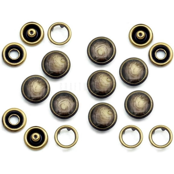 20 Sets 12mm Pearl Snaps Fasteners Pearl-Like Prong Snap Button for Western Shirt Clothes Popper Studs - Antique Brass Rim Setting (12 mm, Brown Stone)