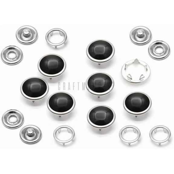 20 Sets 12mm Pearl Snaps Fasteners Pearl-Like Prong Snap Button for Western Shirt Clothes Popper Studs - Silver Brass Rim Setting (12 mm, Black)