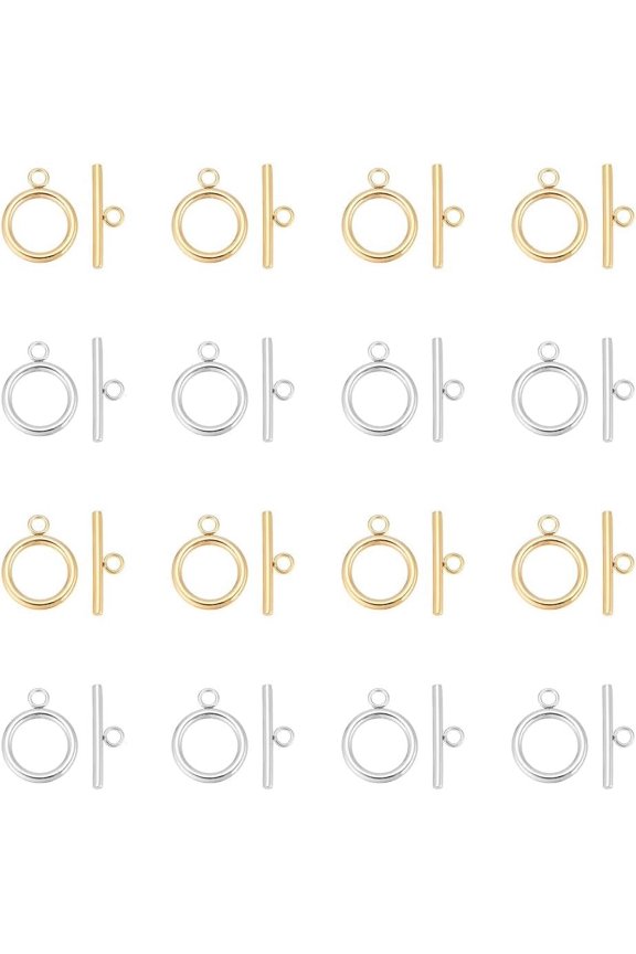 20 Sets 2 Colors 304 Stainless Steel Toggle Clasps and Round Ring Bar Clasps End Clasps Jewelry Connectors