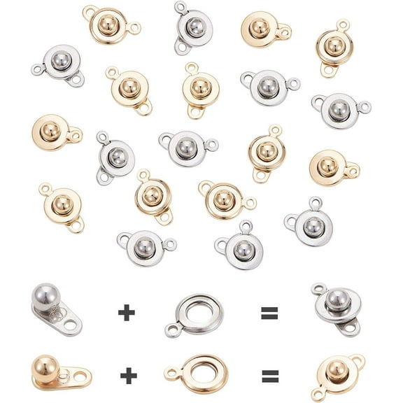 20 Sets 2 Colors Snap Button Clasps Closure Fastener Clasp Ball Socket Snap for Necklace Bracelet Jewelry Making and DIY Craft Golden and Stainless Steel Color for making