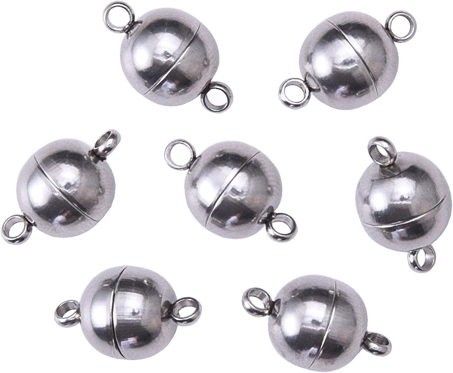 20 Sets 304 Stainless Steel Round Ball Shape Magnetic Clasp Magnet Converter for Heavy Necklaces and Bracelets Jewelry Making Findings - 16x10mm