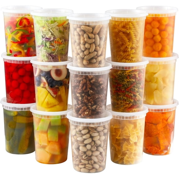 20 Sets 32 oz Plastic Deli Food Containers With Lids, Airtight Food Storage Containers, Freezer/Dishwasher/Microwave Safe, Soup Containers For Takeout Meal Prep Storage