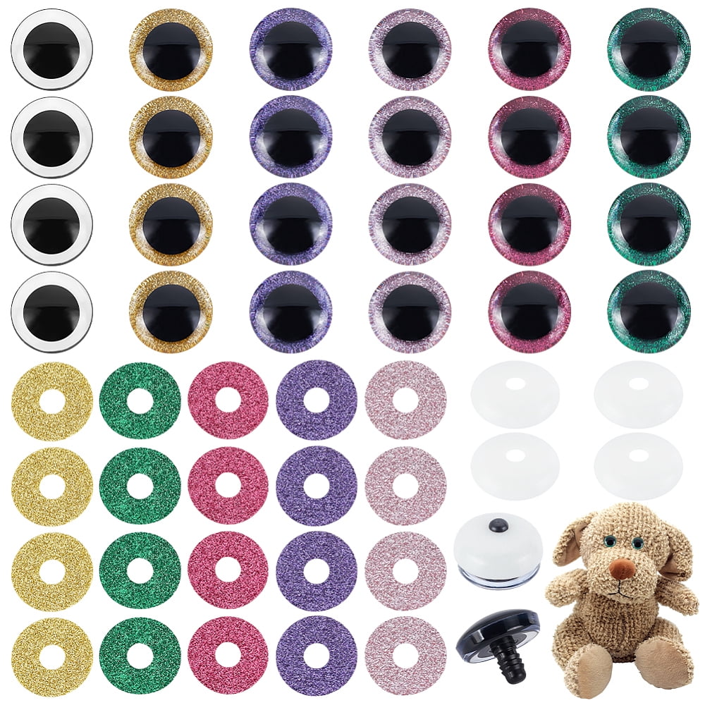 20 Sets 3D Glitter Plastic Safety Eyes for Amigurumi 39.5mm Craft Eyes with Washers Stuffed Animal Eyes for DIY Puppet Bear Crochet(5 Colors)