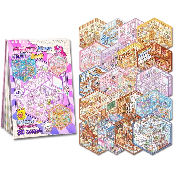 20 Sets 3D Sticker Scenes for Kids, Create Your Own Scene Sticker Book, Cute Kawaii Mini 3D Scene Stickers, Therapy Stickers for Stress Relief, Fun Party Favors Gifts for Holiday Christmas